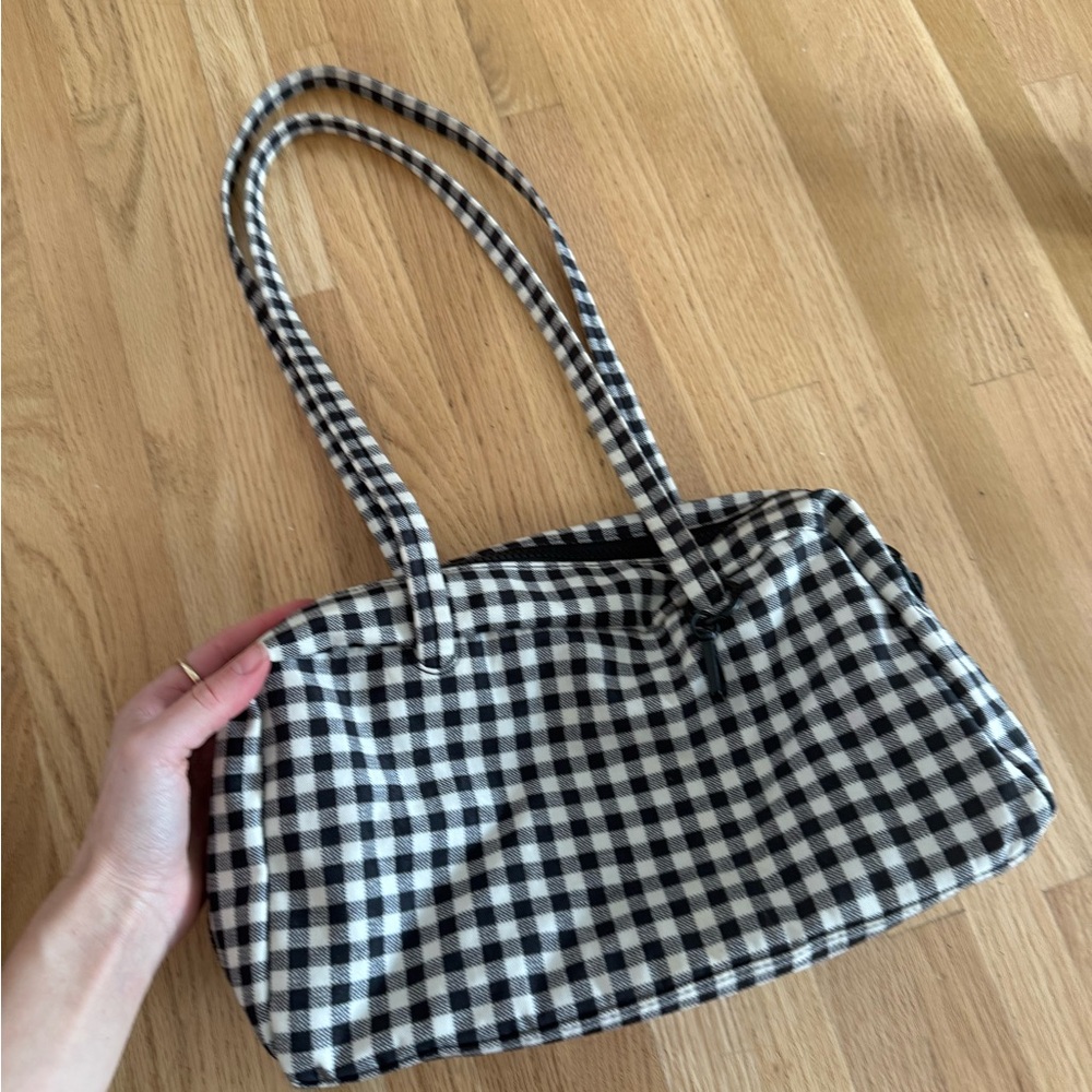 BAGGU Black & White Gingham Shoulder Bag